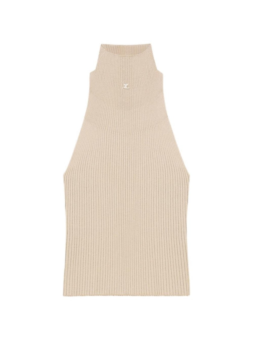 Courrèges Mockneck Light Rib Top Capuccino