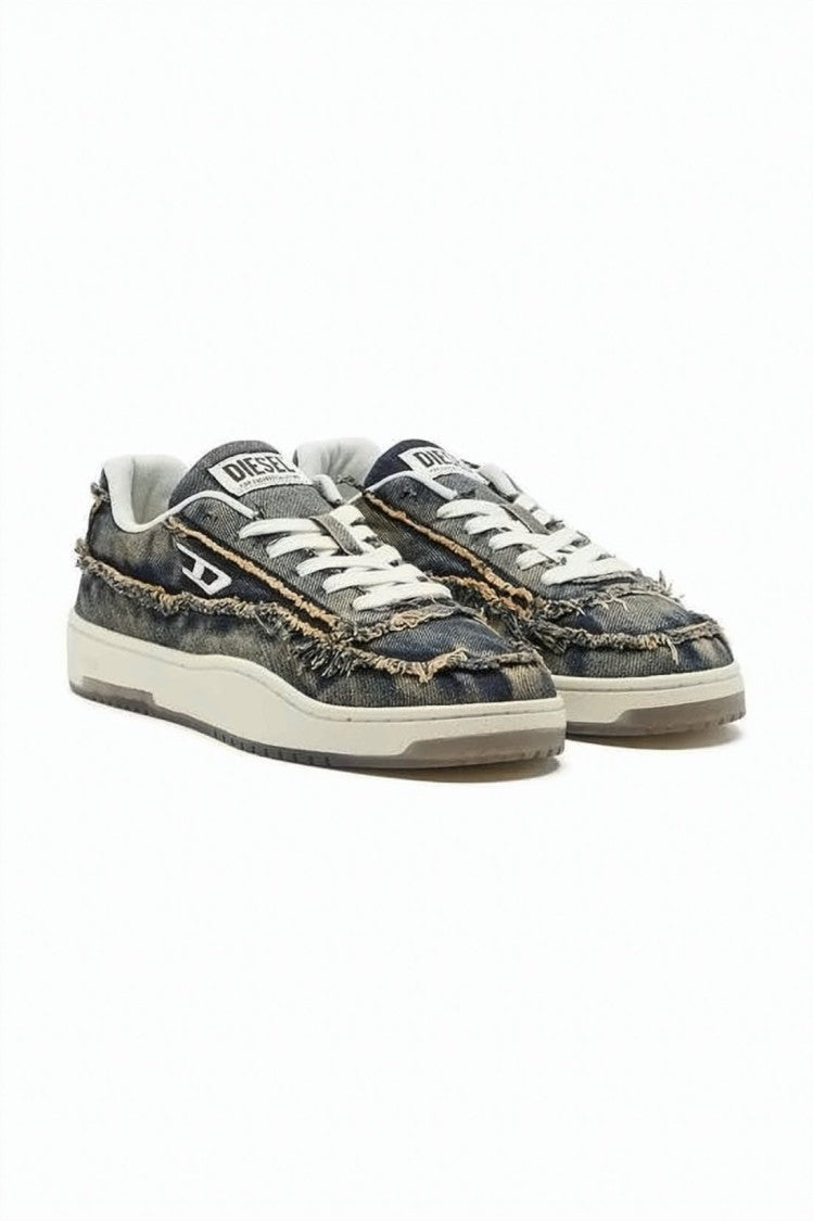 Diesel Distressed Denim Low-Top Sneakers With Frayed Edges