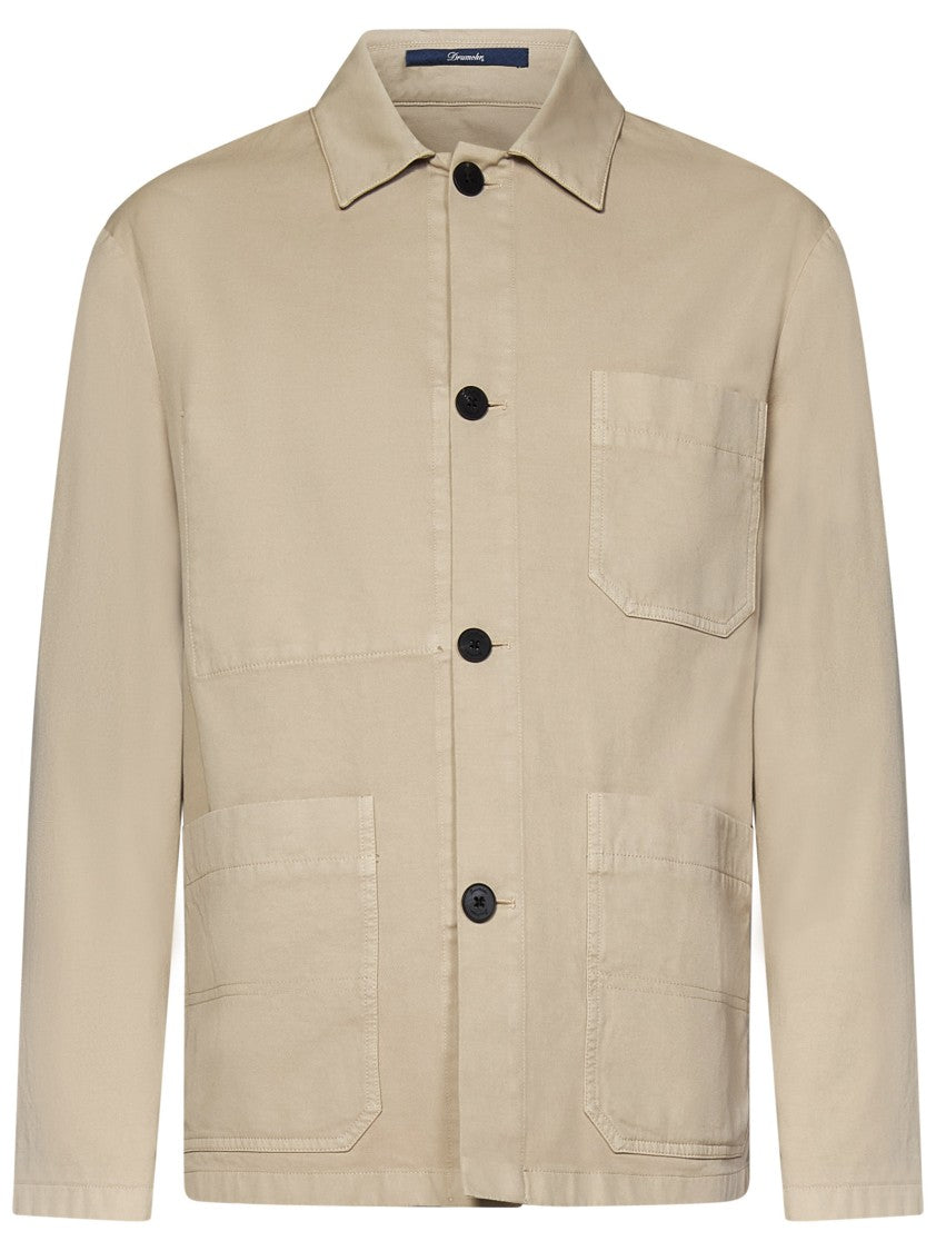 Drumohr Beige Stretch Cotton Denim Shirt Jacket
