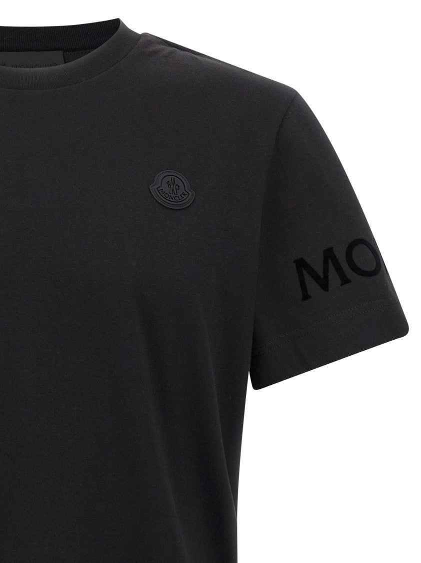Moncler Black Cotton Jersey T-Shirt With Logo Detail
