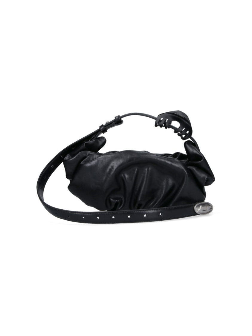 Diesel Ruched Black Fabric Shoulder Bag With Adjustable Strap