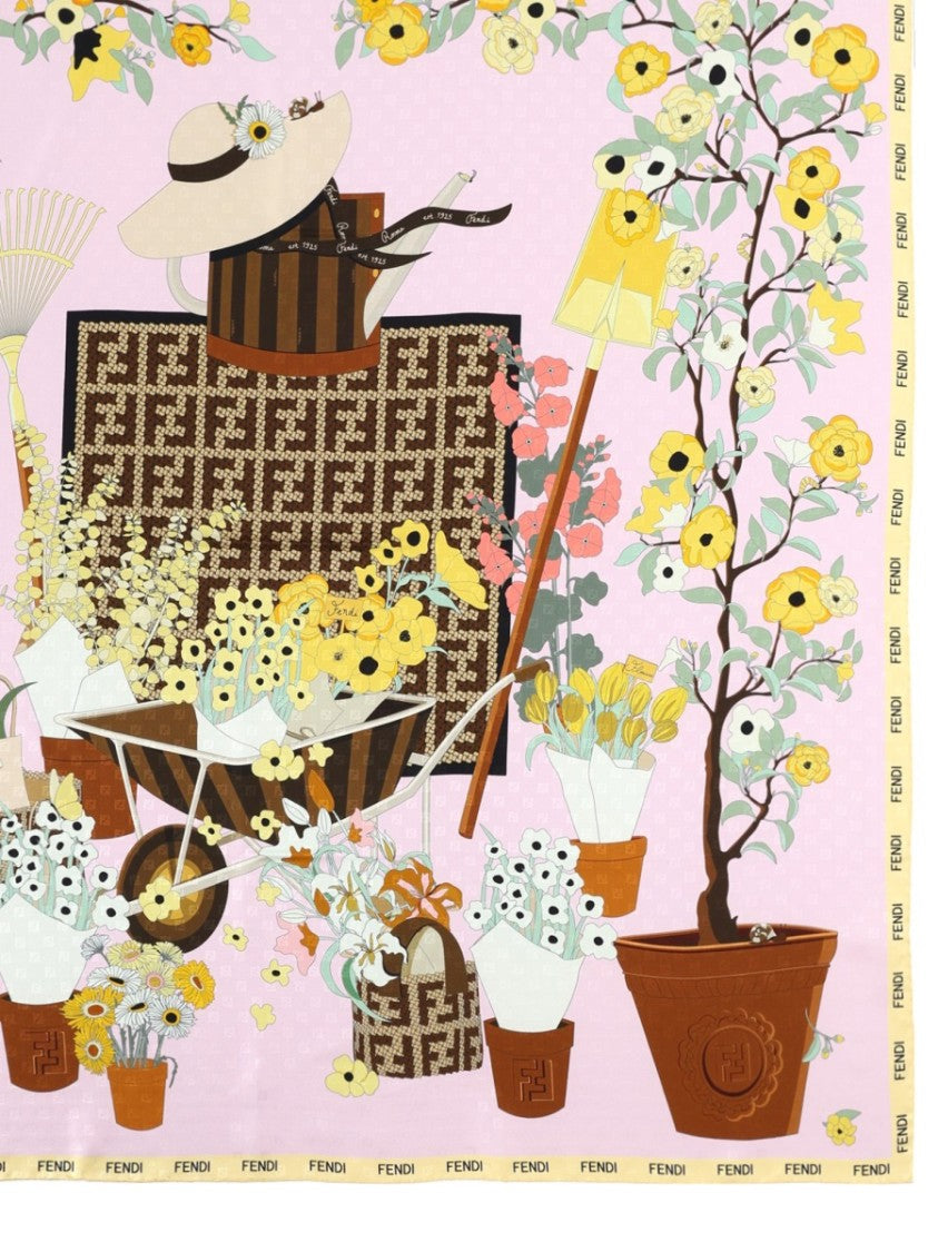 Fendi Fendi Gardening Illustrative Silk Scarf