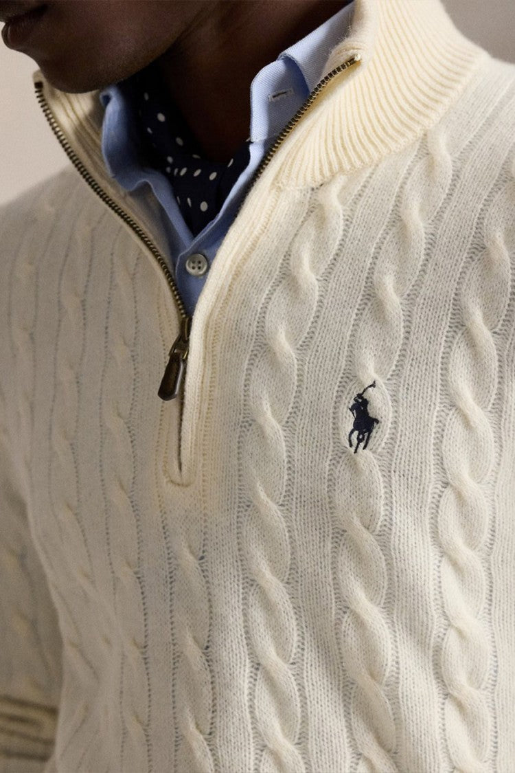 Polo Ralph Lauren Cream Cable-Knit Quarter-Zip Sweater