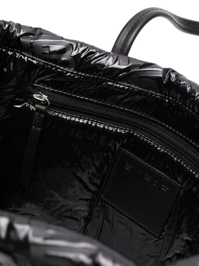 By Far Embossed Black Leather Tote Bag With Glossy Finish