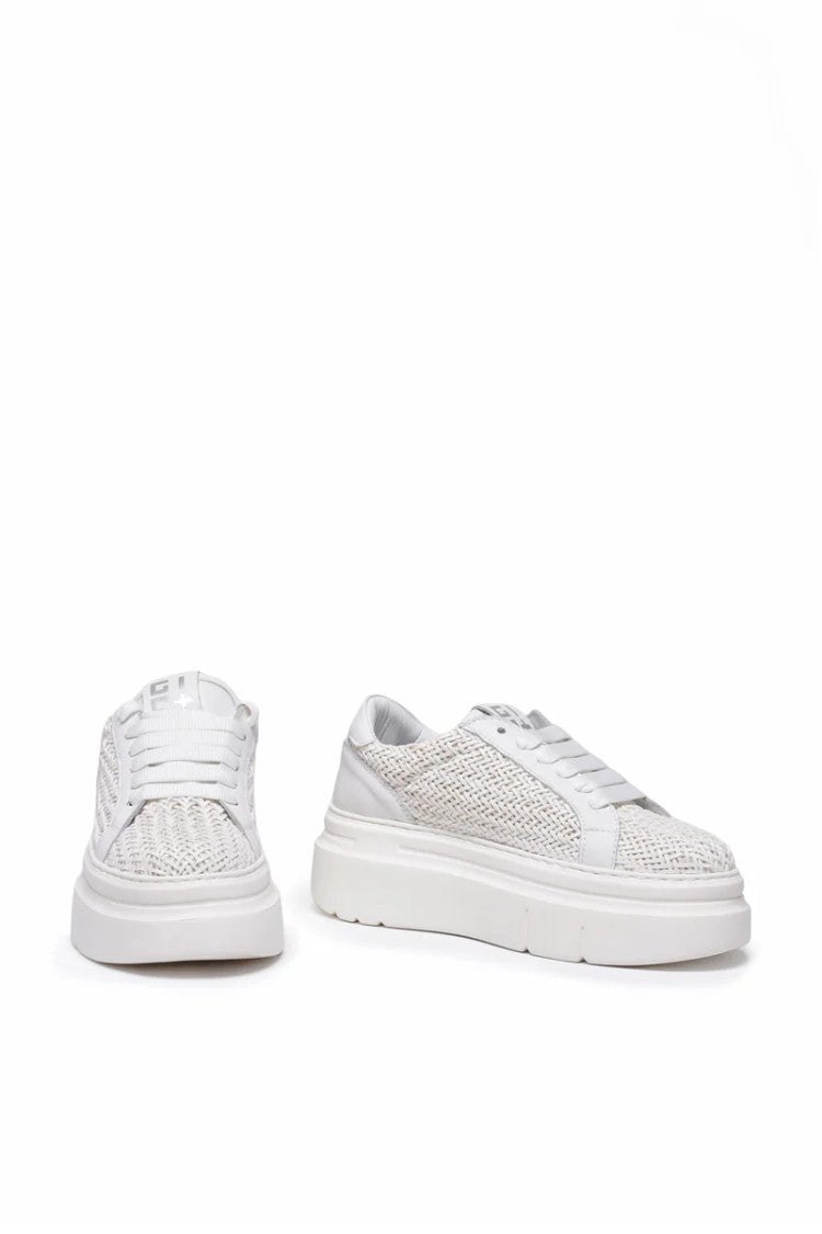 Gio + Leather Wedge Sneakers - White