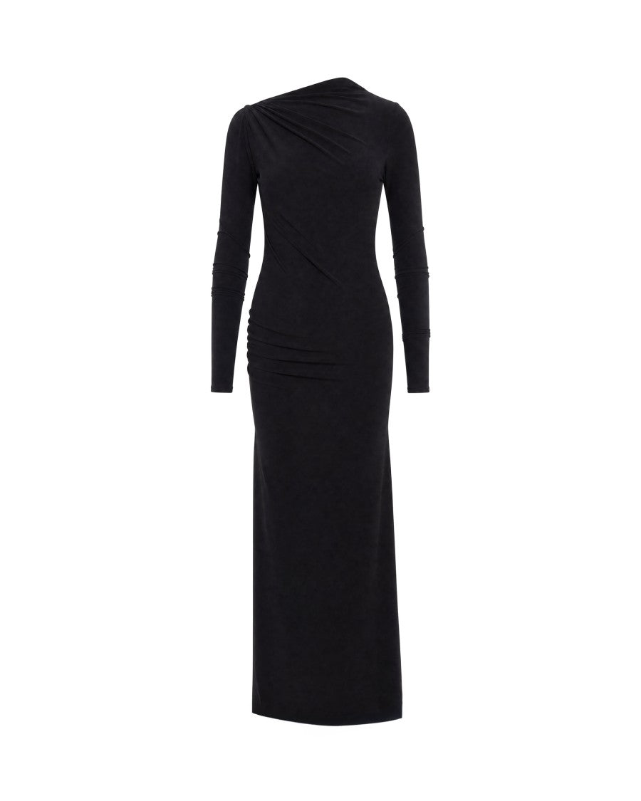 The Andamane Black Draped Diagonal Cutout Jersey Maxi Dress