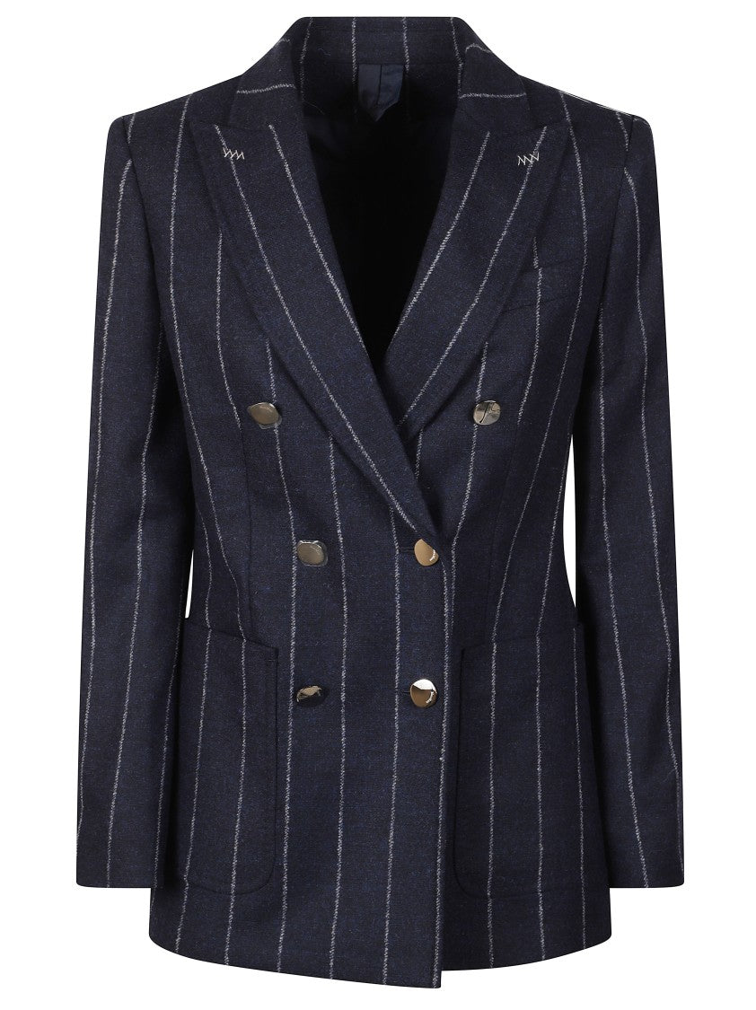 Max Mara Deep Navy Tailored Blazer With White Pinstripes