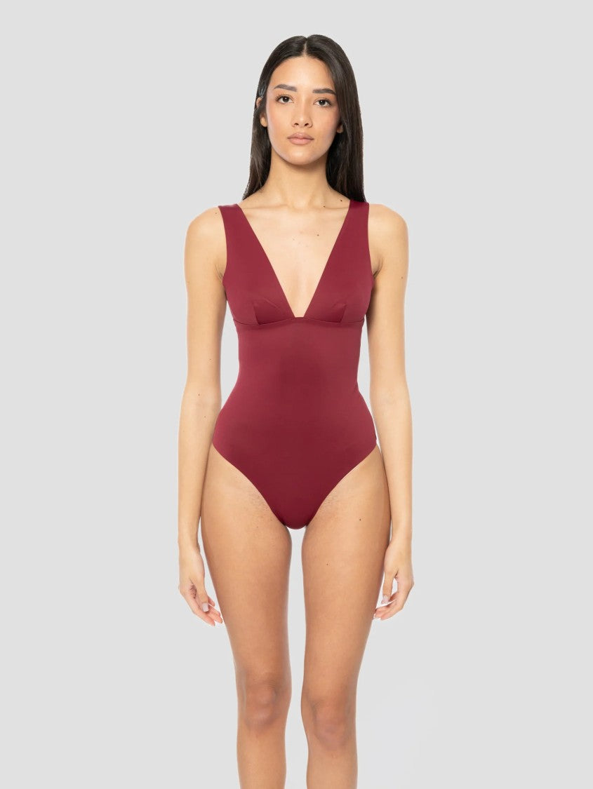 Mc2 Saint Barth Deep V-Neck One-Piece Swimsuit With High-Cut Leg