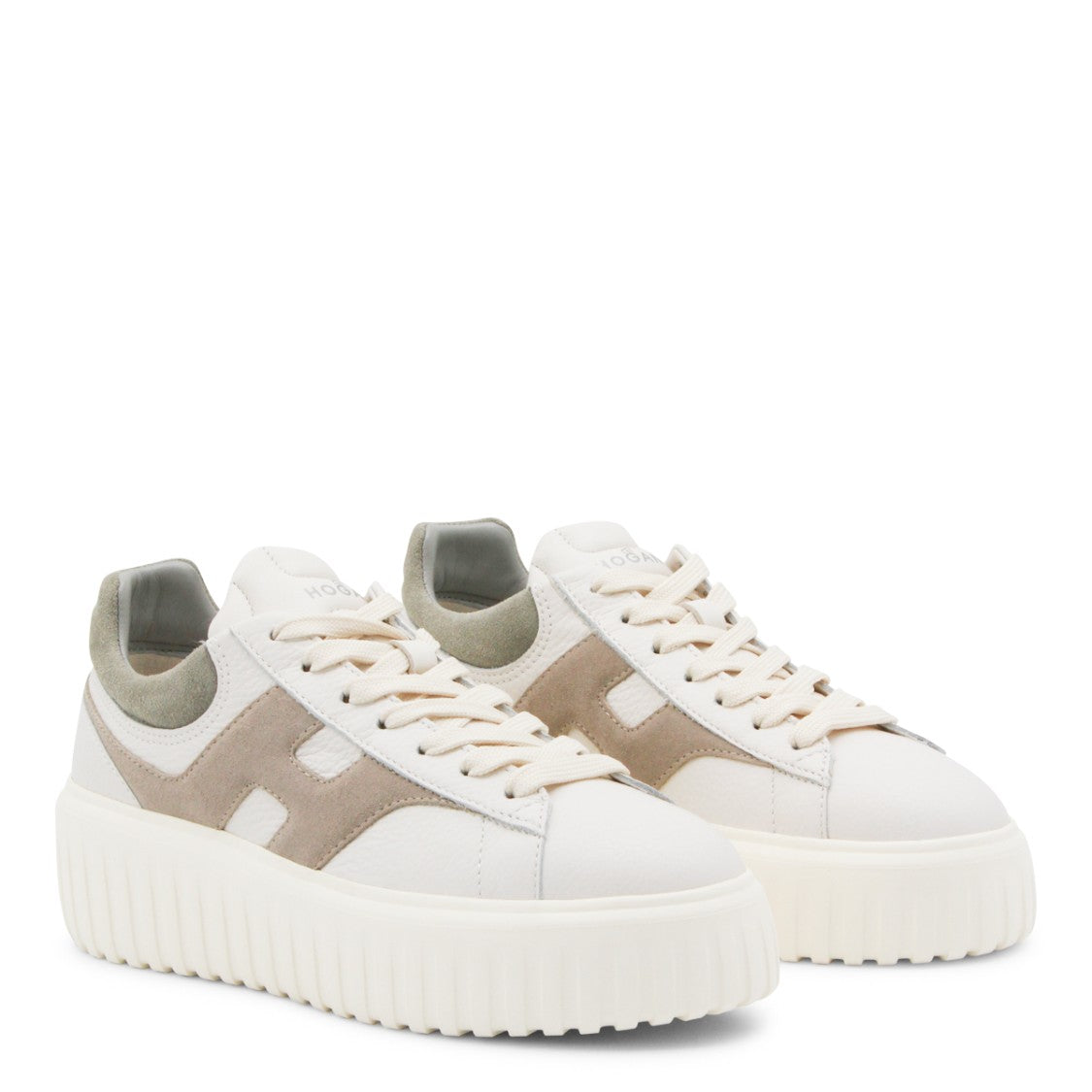 Hogan White And Beige Leather Sneakers