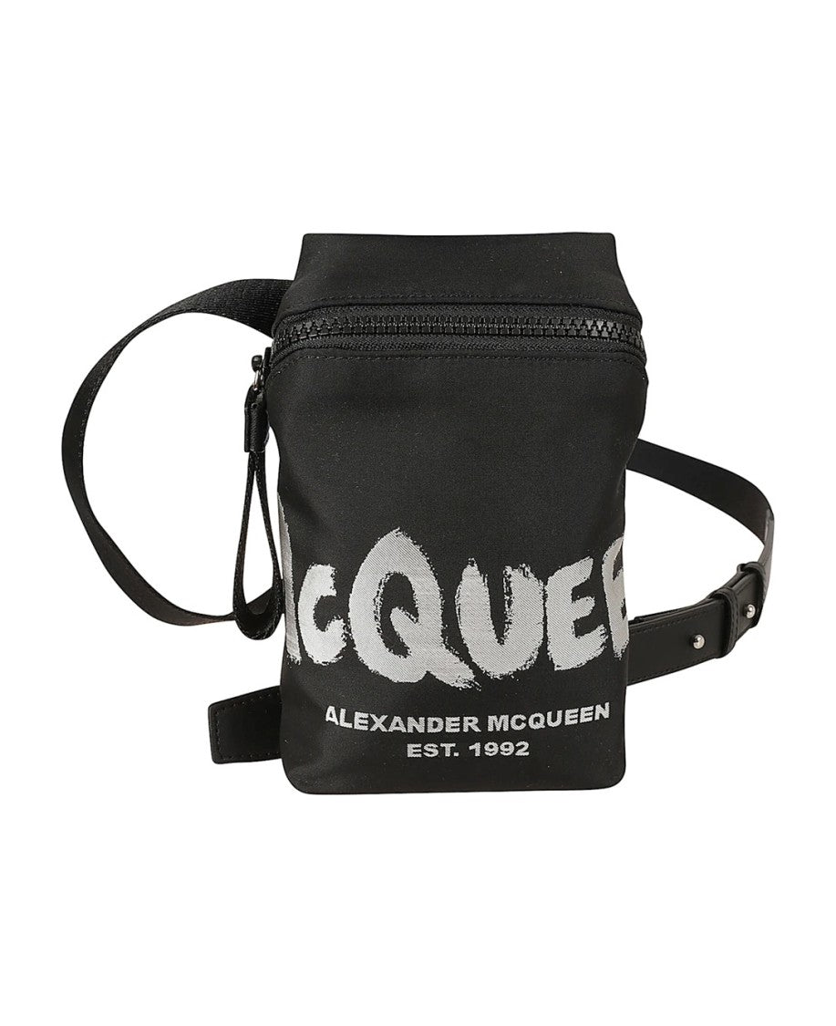 Alexander Mcqueen Minimalist Black Shoulder Bag With Prominent Logo