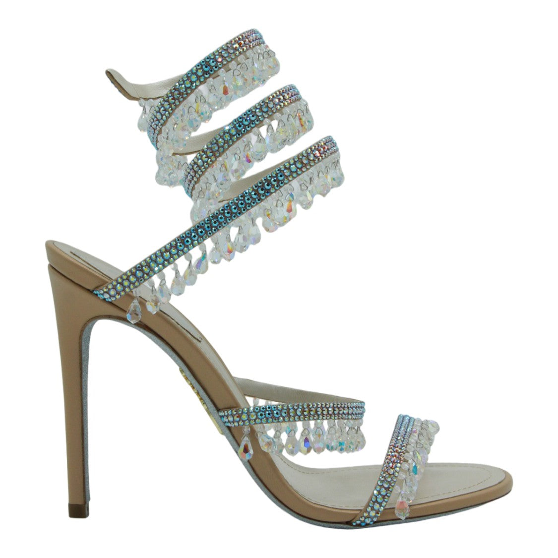 René Caovilla High-Heeled Sandals With Rhinestone Straps And Crystal Beads