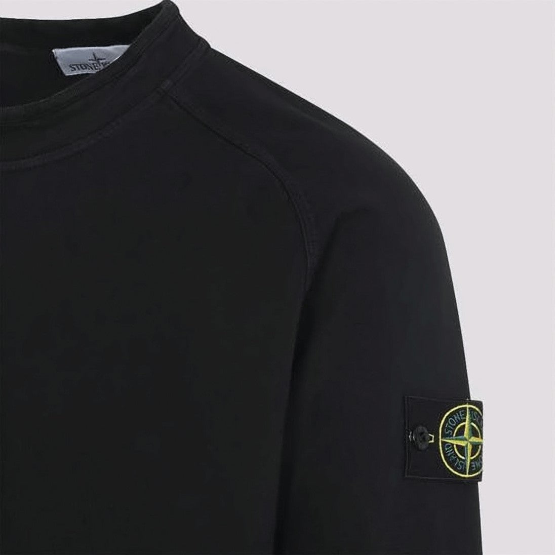 Stone Island Long-Sleeve Black Tee With Distinctive Patch Logo