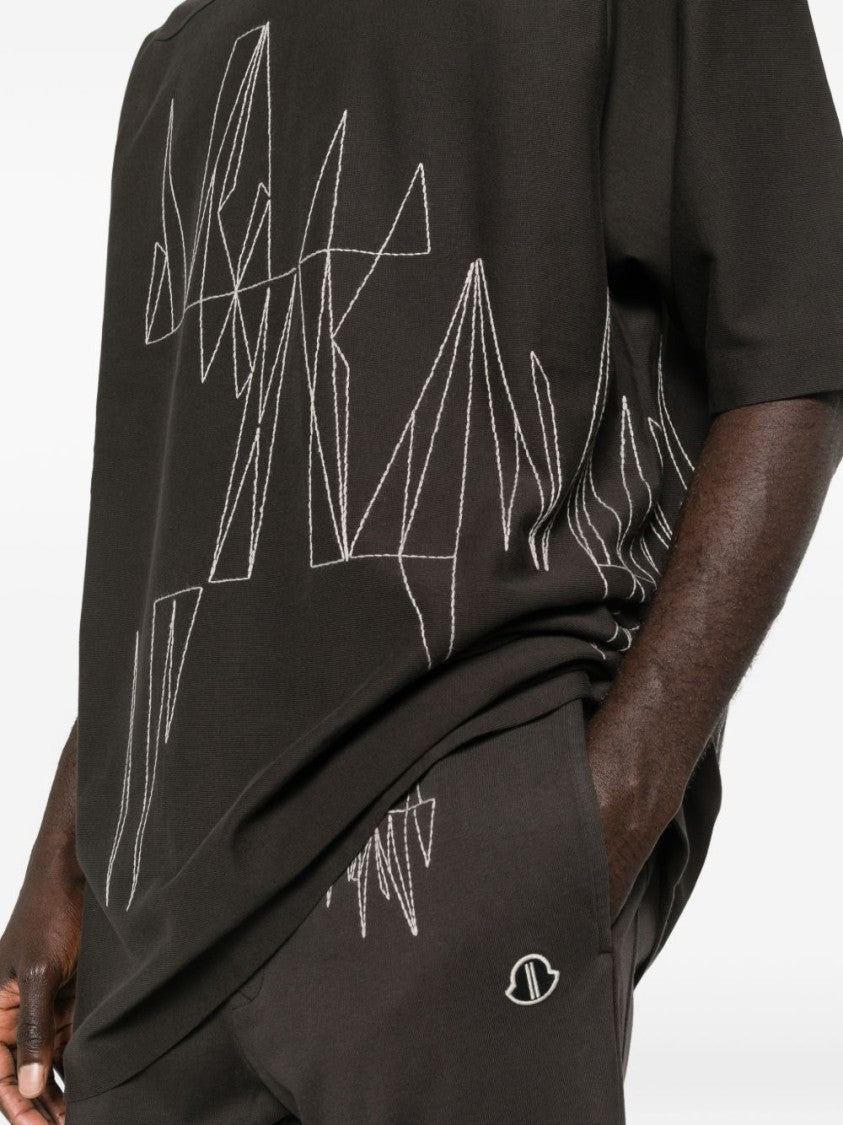 Rick Owens X Moncler Cotton T-Shirt With Abstract Graphic Pattern And Crew Neck Design
