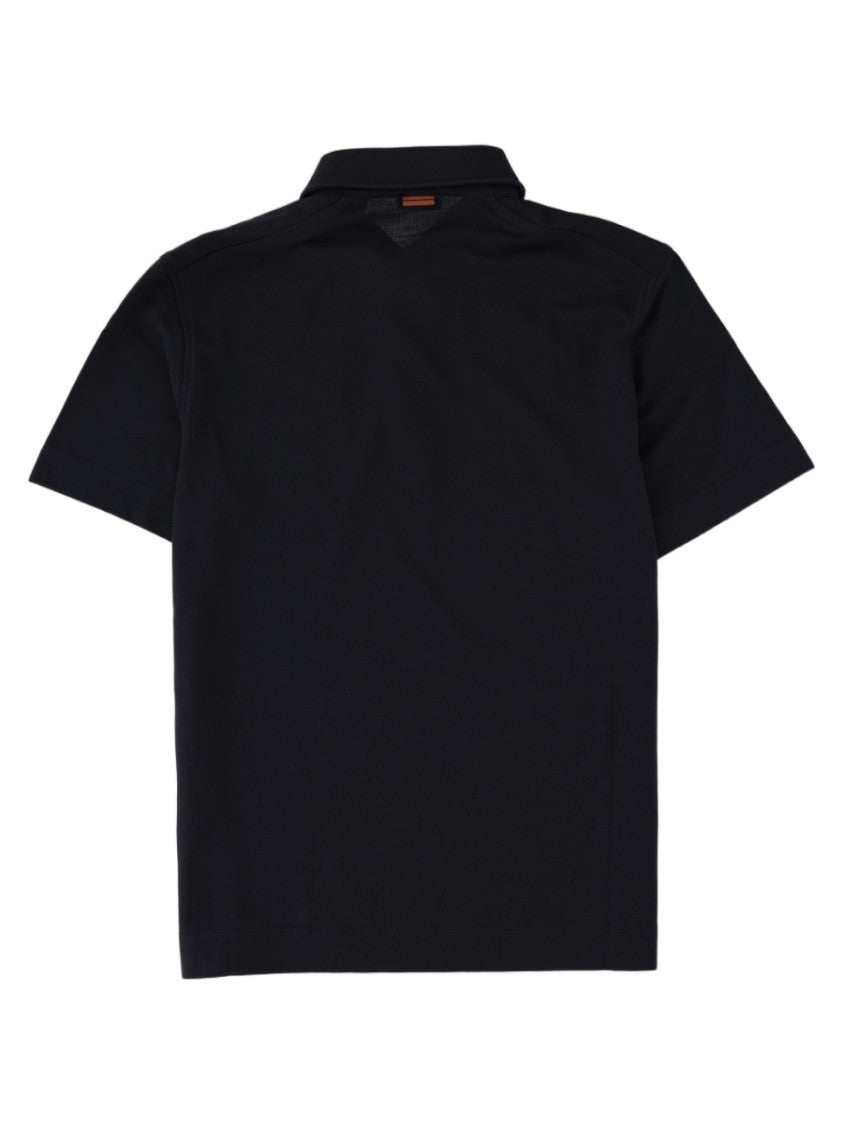 Zegna Short-Sleeve Black Polo Shirt With Structured Collar