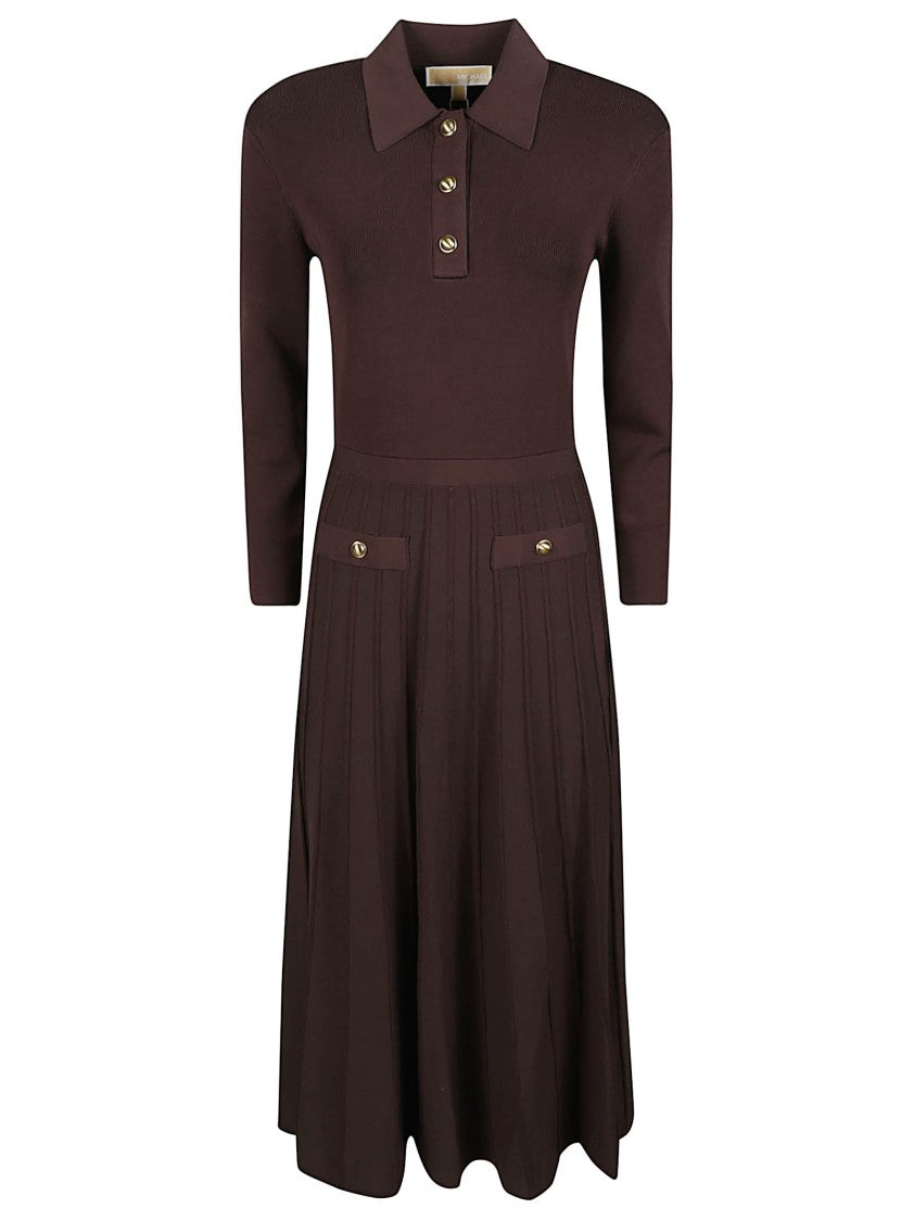 Michael Kors Polo Neck Pleated Flap Pocket Recycled Viscose-Blend Midi Dress