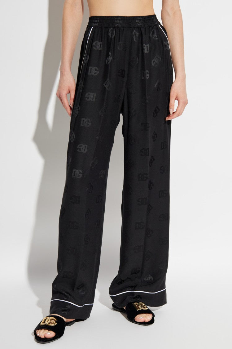 Dolce & Gabbana Silk Trousers With Contrasting Piping