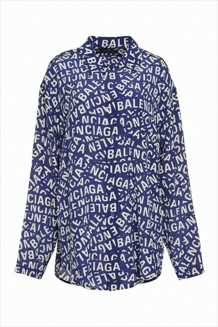 Balenciaga Bold Logo Print Silk Shirt