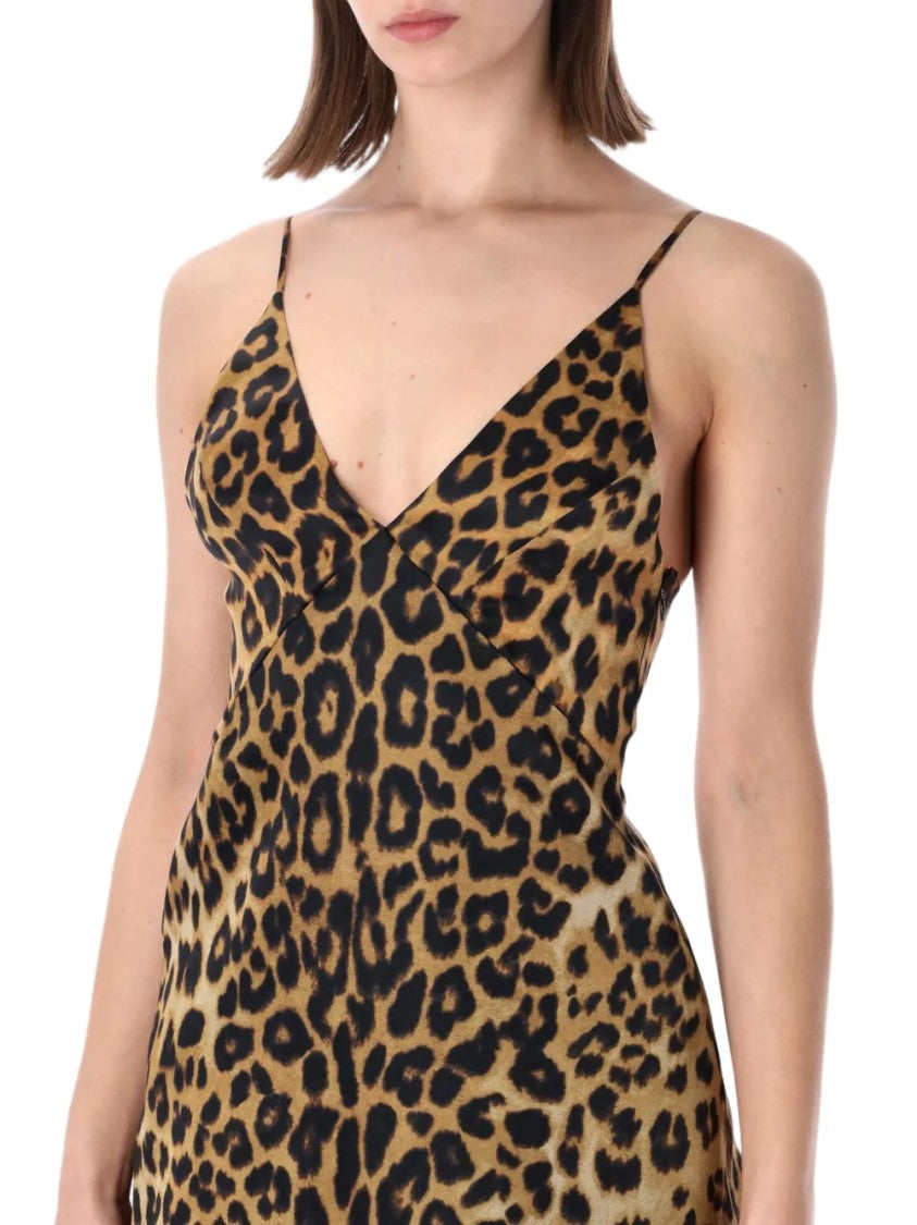 Alberta Ferretti Maxi Dress With Bold Leopard Print And Spaghetti Straps