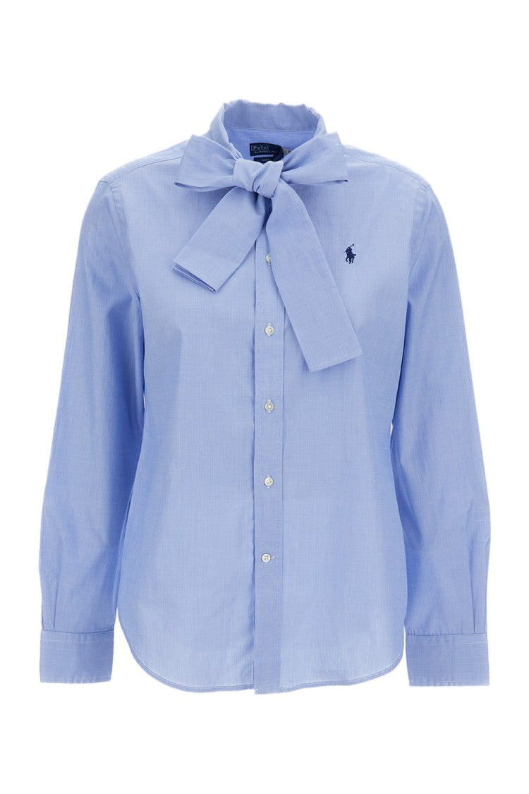 Polo Ralph Lauren Light Blue Bow-Neck Slim Fit Cotton Shirt