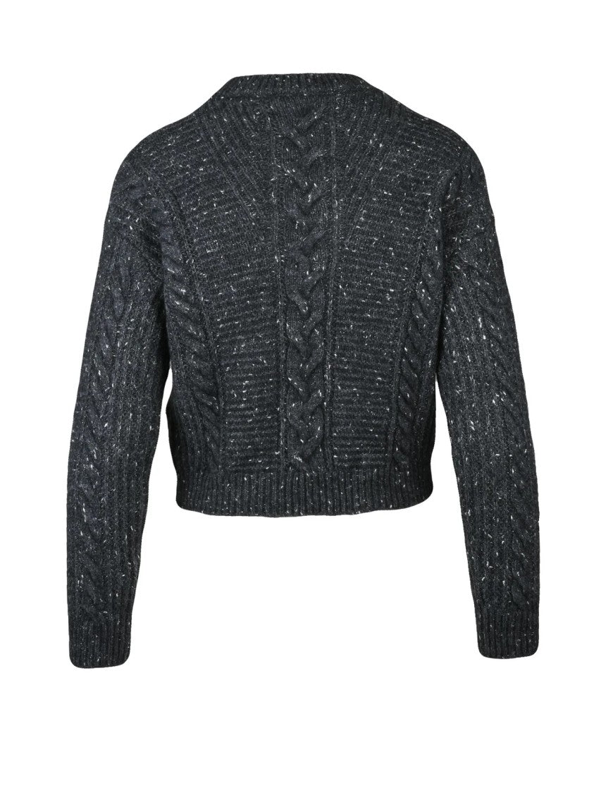 Max Mara Grey Cable-Knit Metallic Alpaca-Blend Sweater