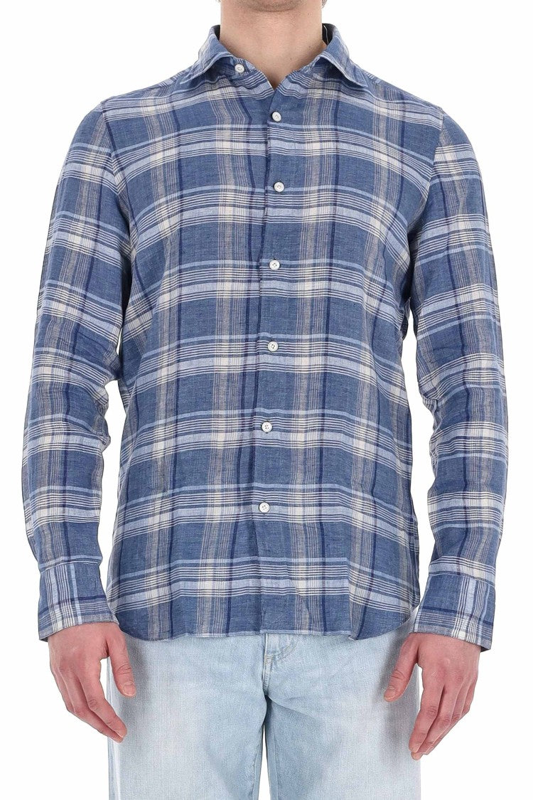Finamore Tokyo Line Madras Pure Linen Tailored Shirt