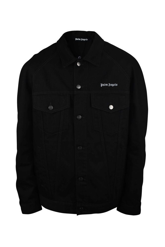 Palm Angels Black Denim Jacket With Embroidered Logo