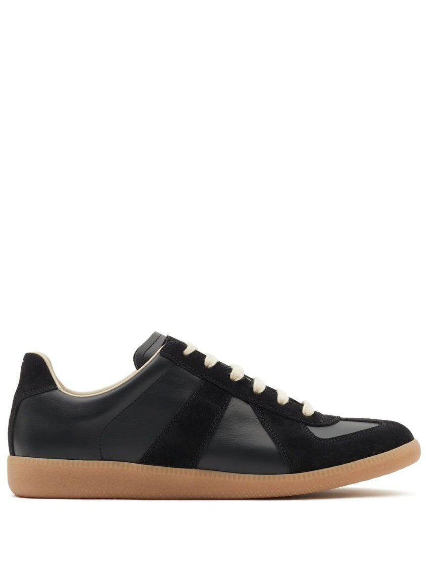Maison Margiela Black Leather And Suede Sneakers With Contrasting Textures