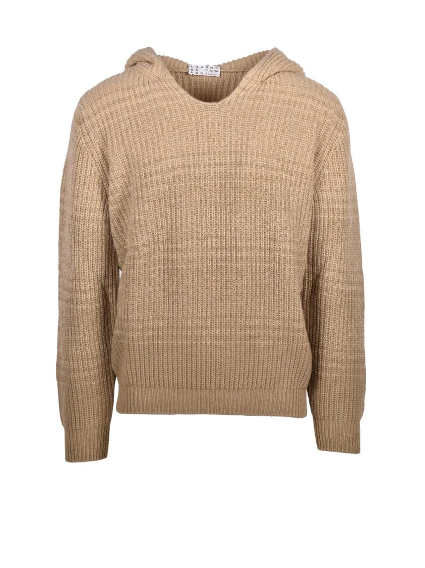 Cashmere Company P. Textured Ribbed Hooded Sweater In Natural Tone