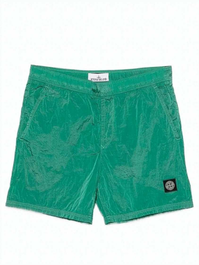 Stone Island Green Polyamide Shorts With Elasticated Waistband