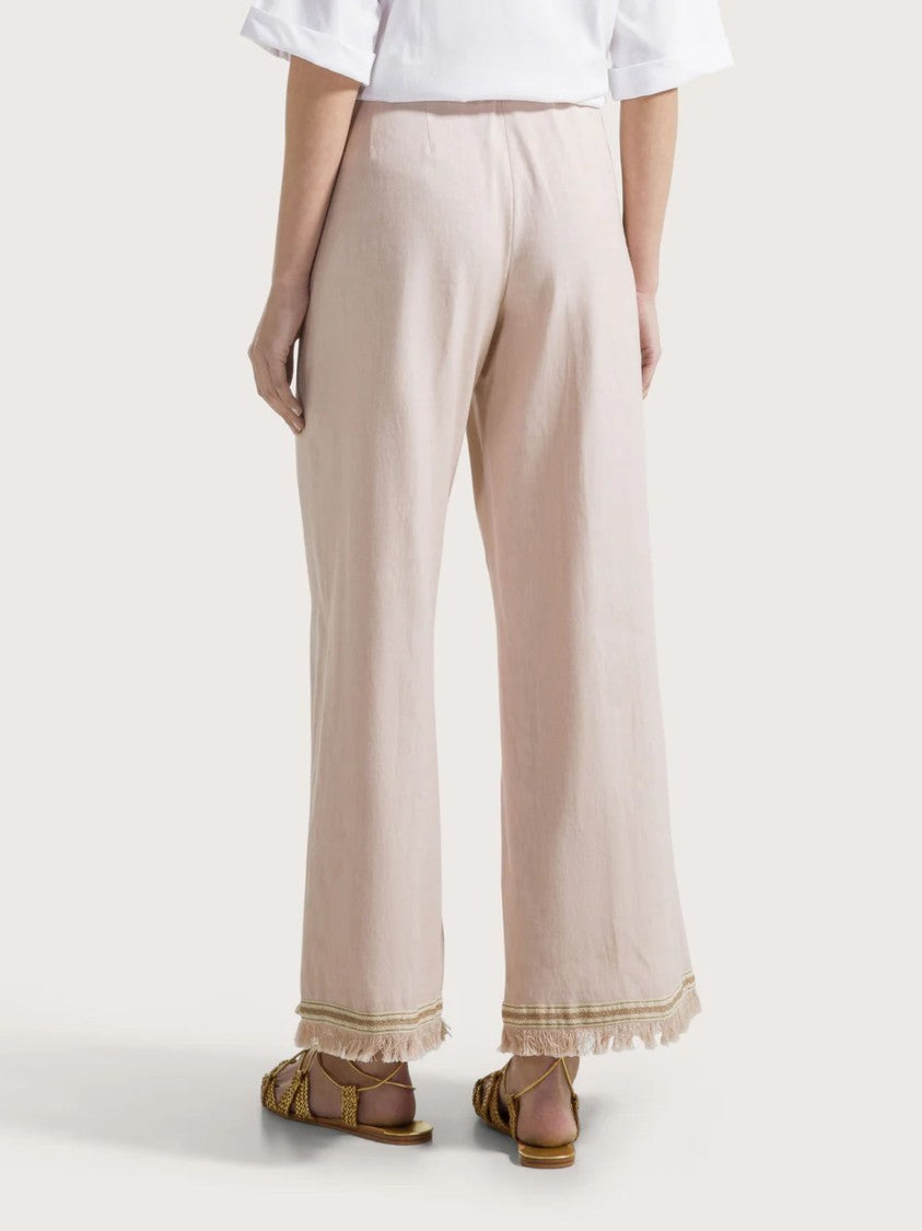 Seventy Pink Stretch Linen Fringed Pants