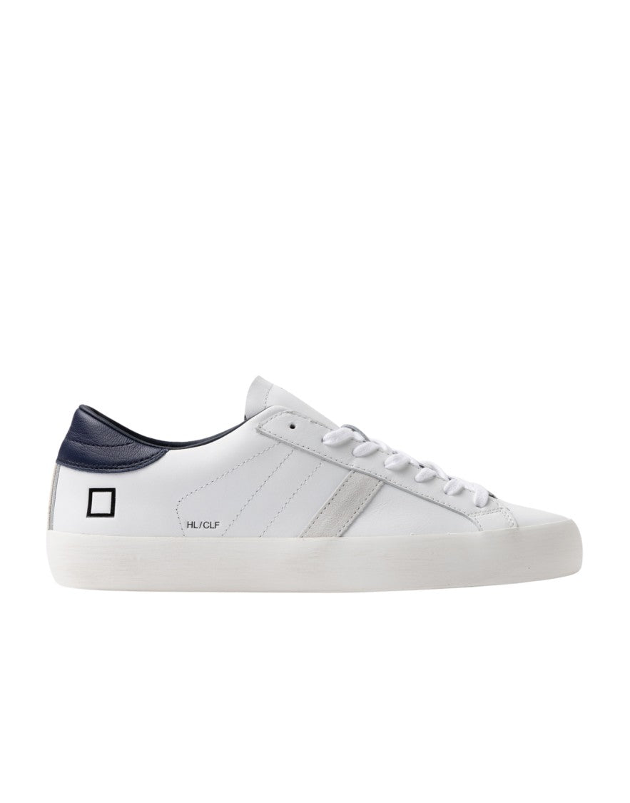 D.A.T.E White Blue Hill Low Calf Leather Sneakers