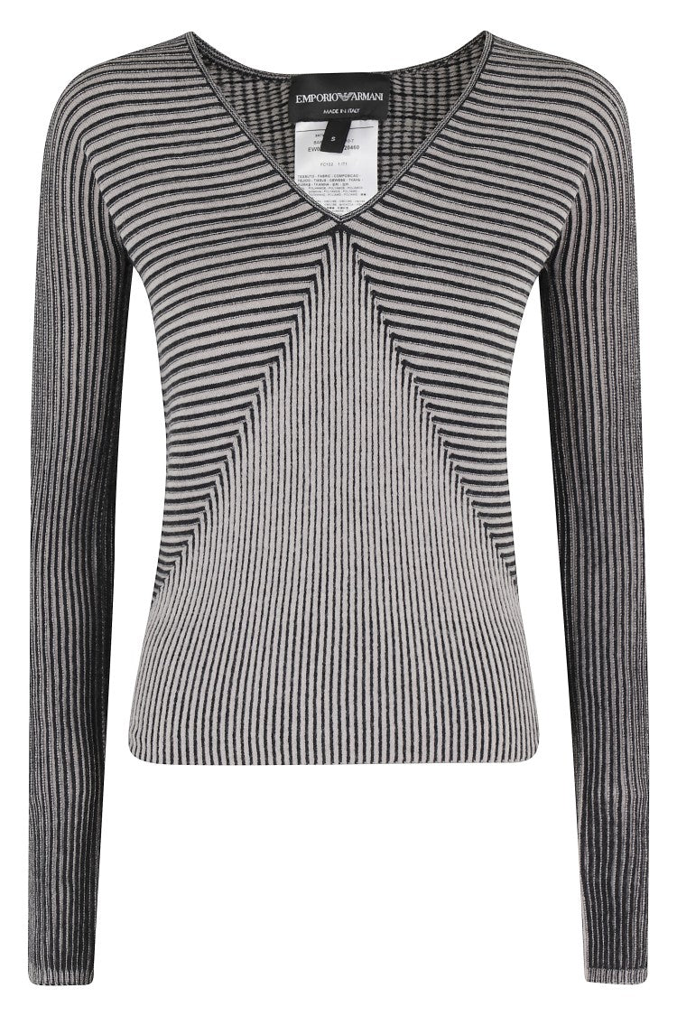 Emporio Armani Multicolor Striped Knit Sweater With Geometric Texture