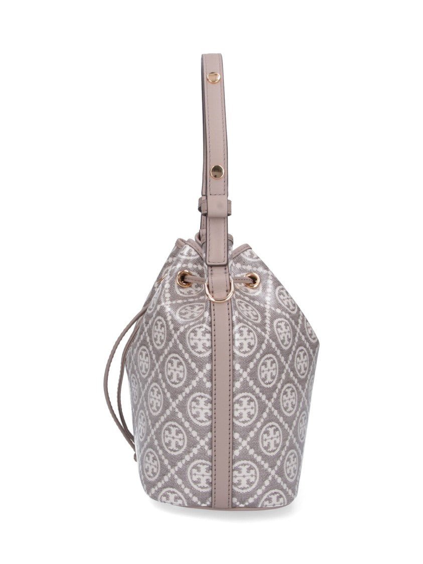 Tory Burch Bucket-Style Handbag With Geometric Pattern And Gold-Tone Accents