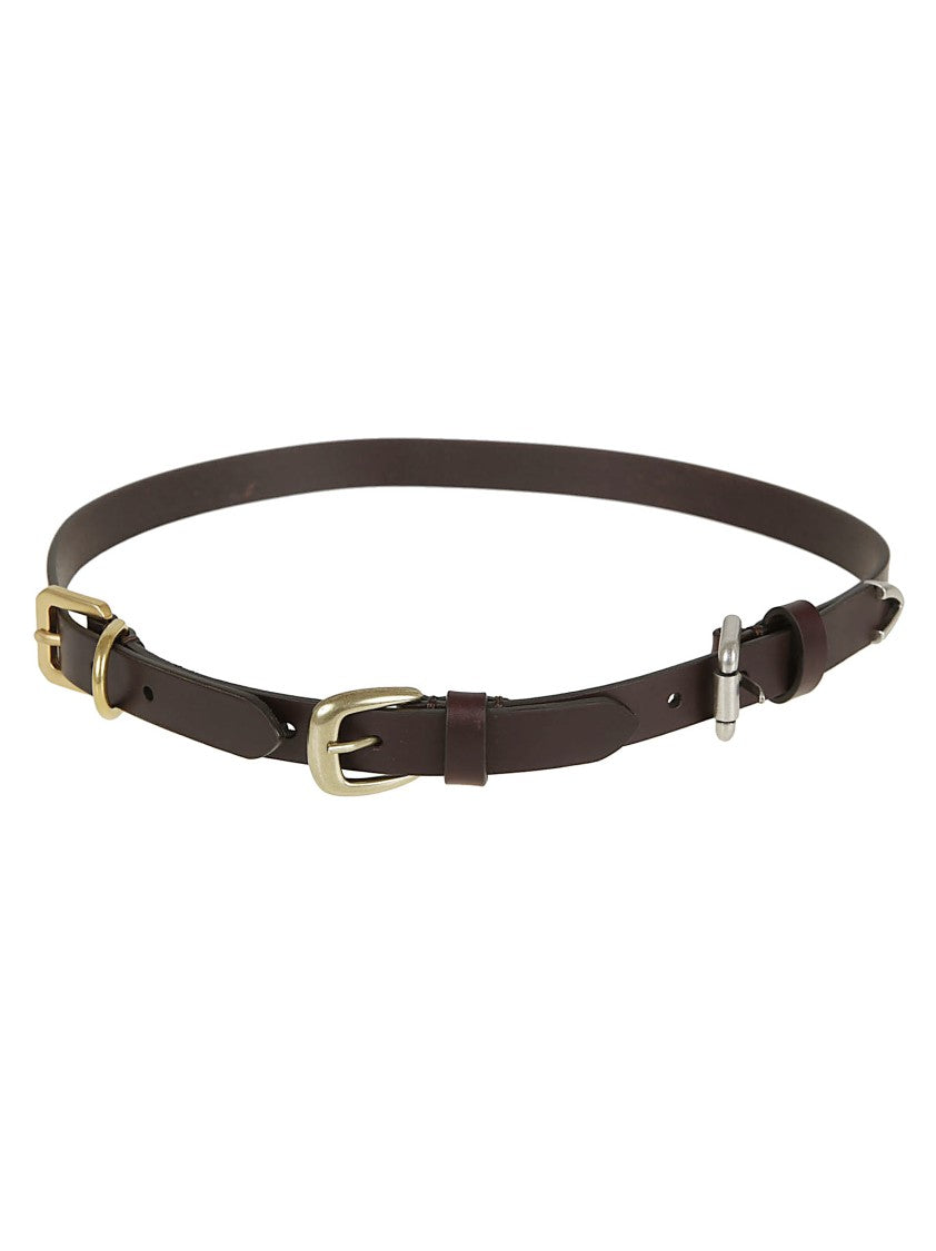 Etro Multicoloured Calf Leather Belt With Dual Buckles