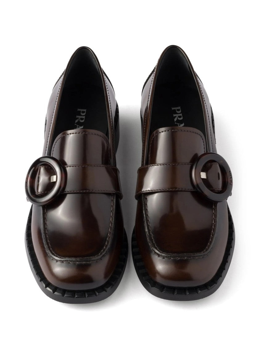 Prada Smoky Brushed Polished Leather Loafers