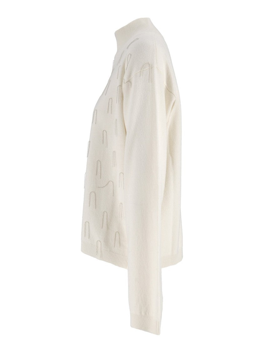 Fabiana Filippi Fringe High-Neck Wool-Silk Cashmere Sweater