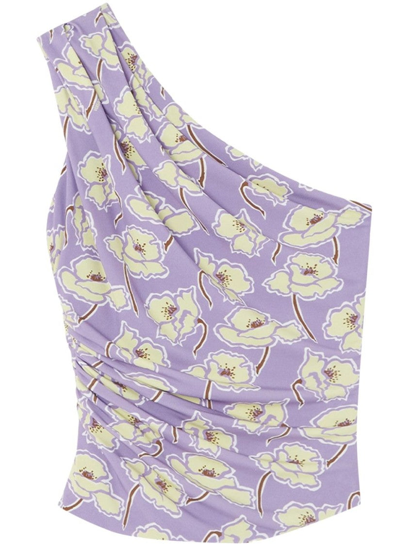 Versace Lilac Purple One-Shoulder Floral Top