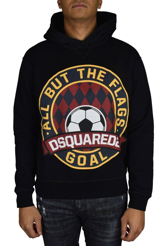 Dsquared2 Black Hooded Sweatshirt With Bold Graphic Print