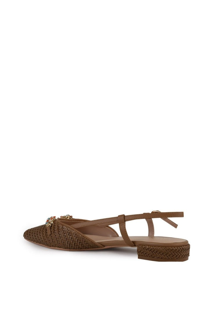 Twin-Set Pointed-Toe Slingback Flats With Woven Texture