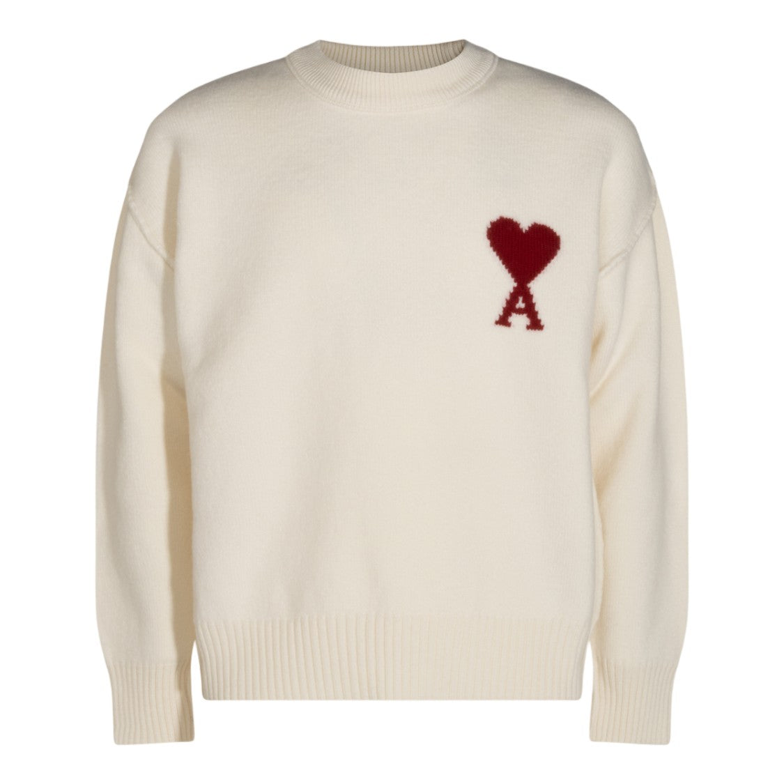 Ami Paris Off-White Knit Sweater With Heart Emblem
