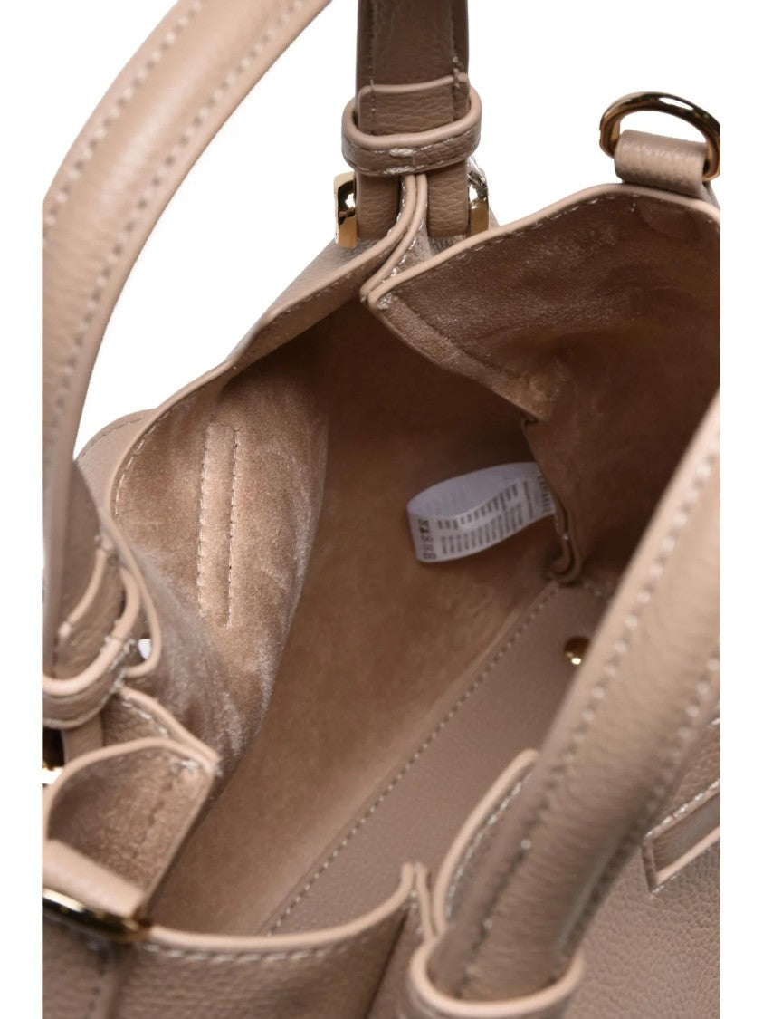 Ermanno Firenze Structured Vally Shoulder Bag With Embossed Logo And Gold-Tone Accents