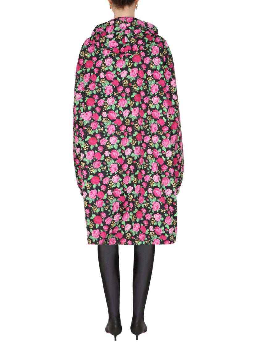 Balenciaga Floral-Pattern Hooded Coat With Drawstring Closure