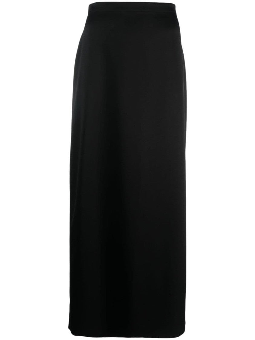 Lanvin High-Waisted Black Satin Midi Skirt