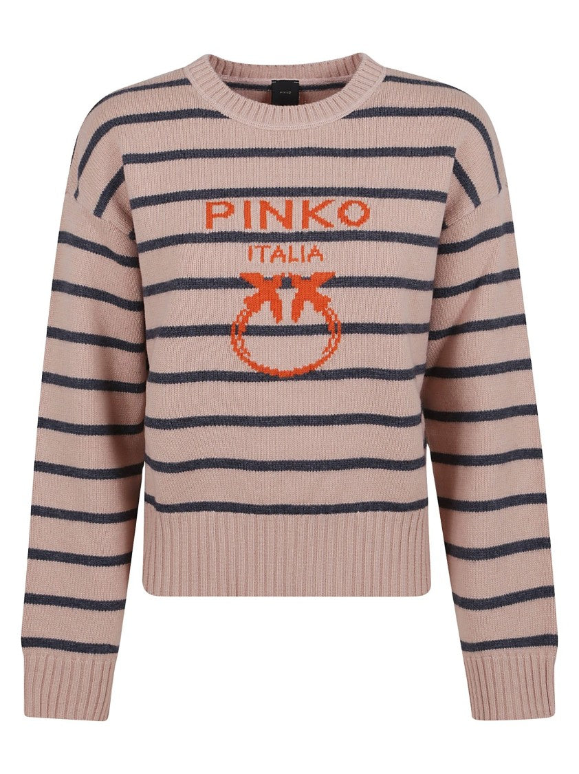 Pinko Grey Wool Pullover With Iconic Logo
