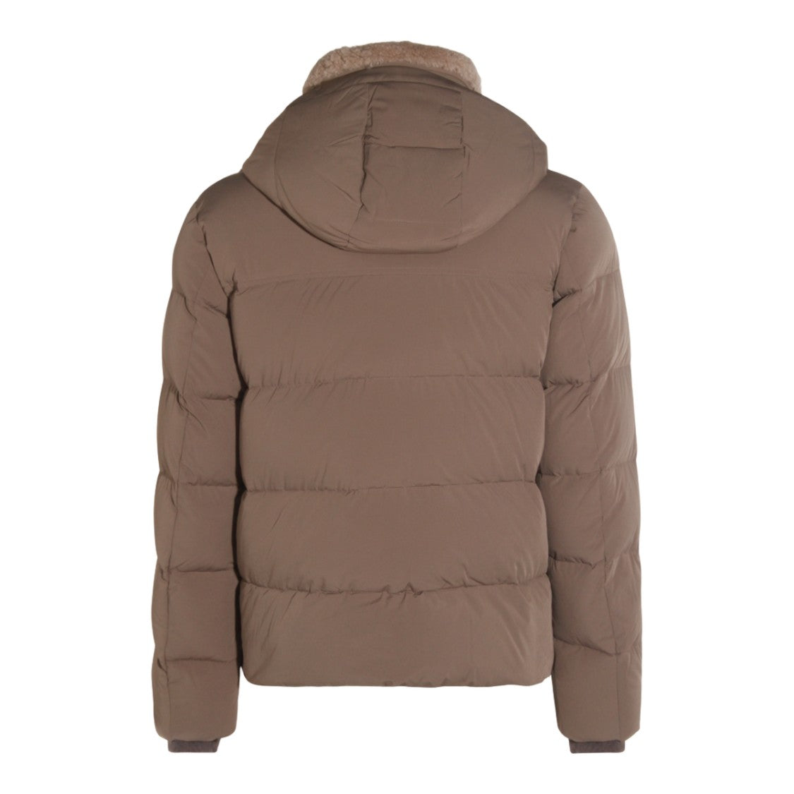Moorer Padded Brown Coat With Shearling-Lined Collar