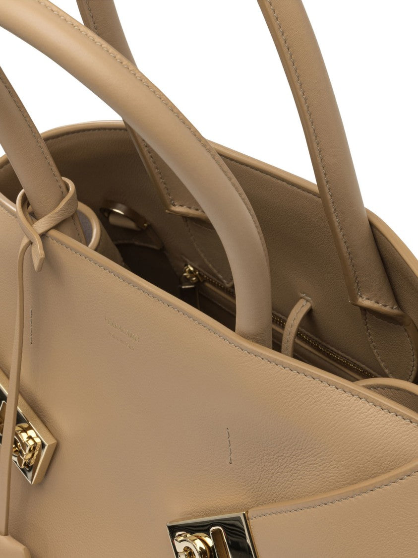 Ferragamo Structured Neutral Leather Shoulder Bag