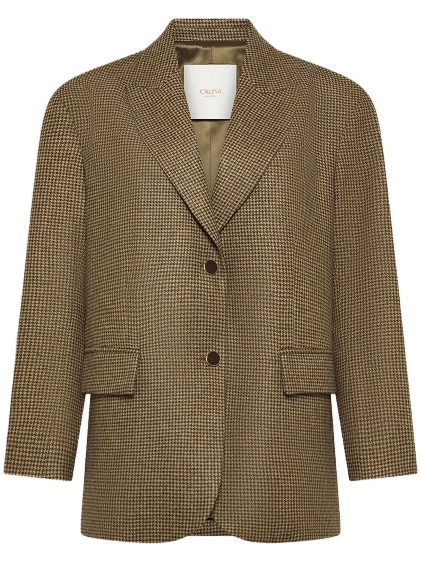 Cruna Brown Checkered Flap Pockets Tailored Blazer