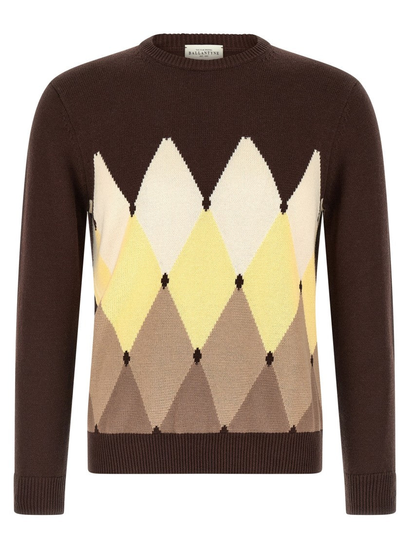 Ballantyne Argyle Jacquard Sweater In Cotton-Cashmere Blend