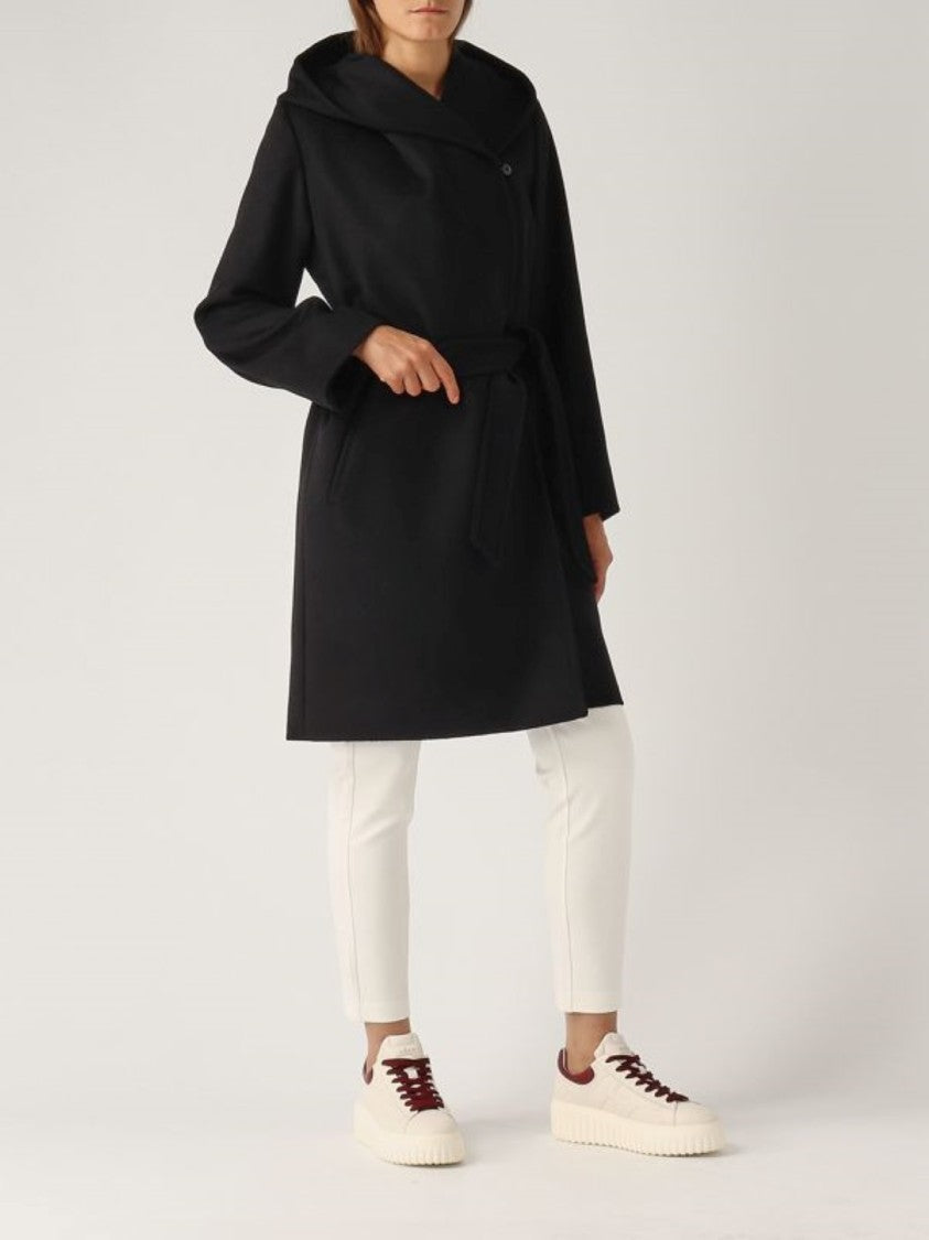 Max Mara Belted Short Wool Coat With Wide Collar