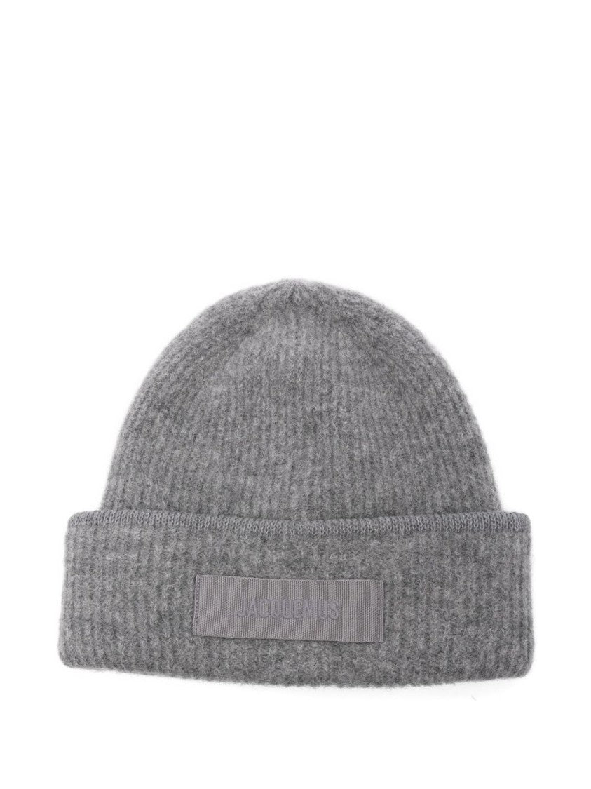 Jacquemus Light Grey Logo Patch Turn-Up Hat